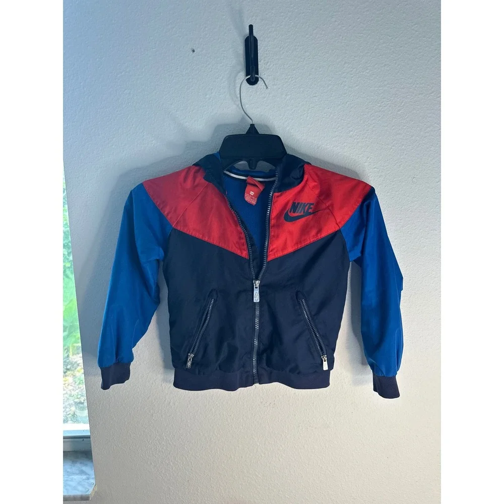 Nike Windrunner Jacket Full Zip Hooded Colorblock Red Blue Kids Size 4/xs‎ EUC